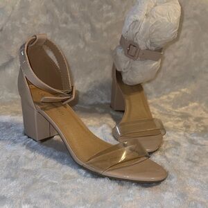 Cityclassified Clear Band Nude Block Heel Sandals